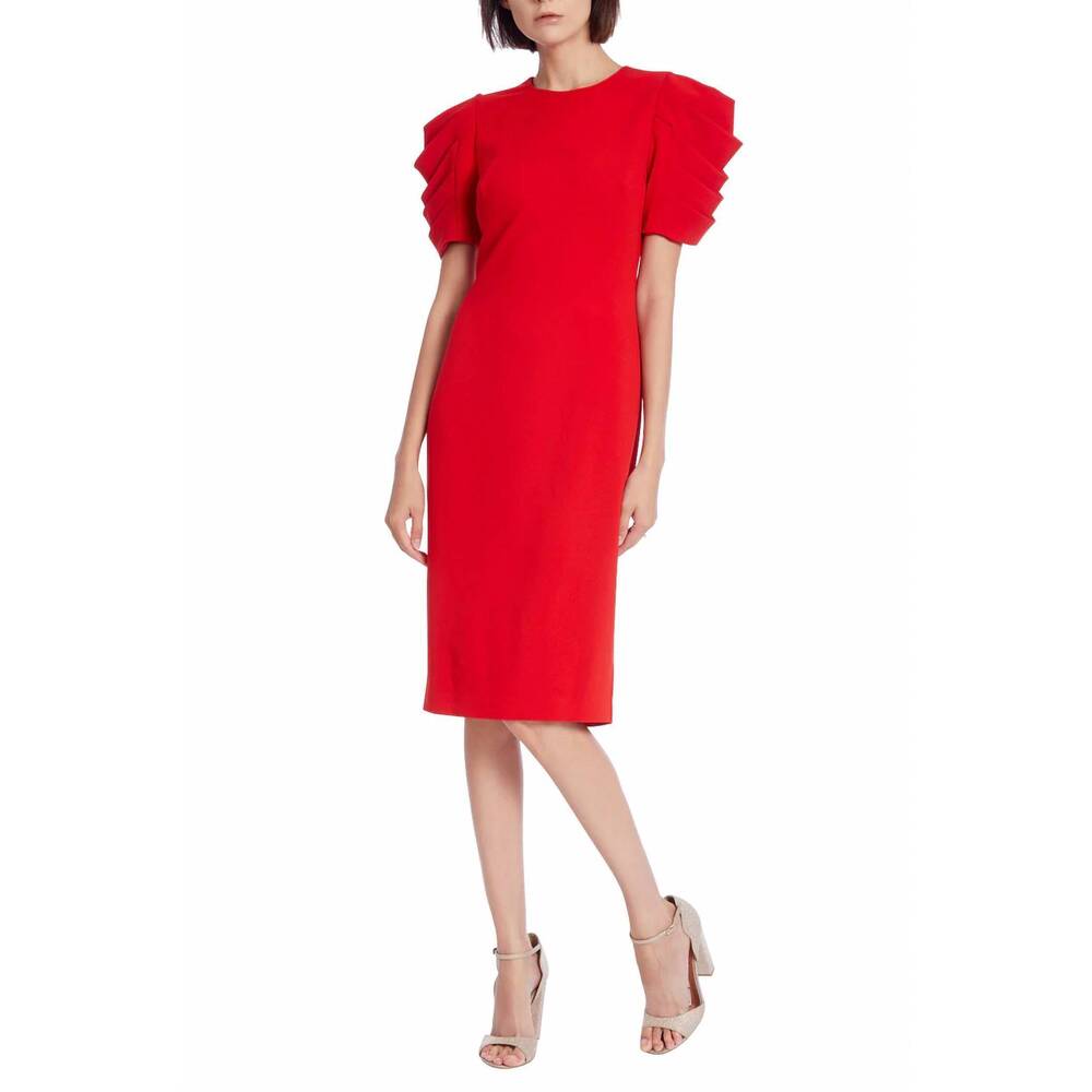 NEW BADGLEY MISCHKA pleated drape sleeve sheath dress in red